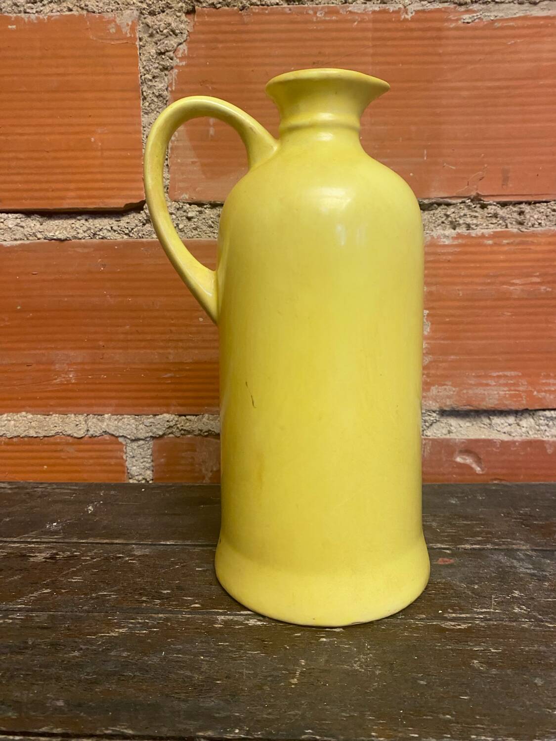 Old Yellow Glazed Ceramic Pitcher Vintage Kitchen #D427