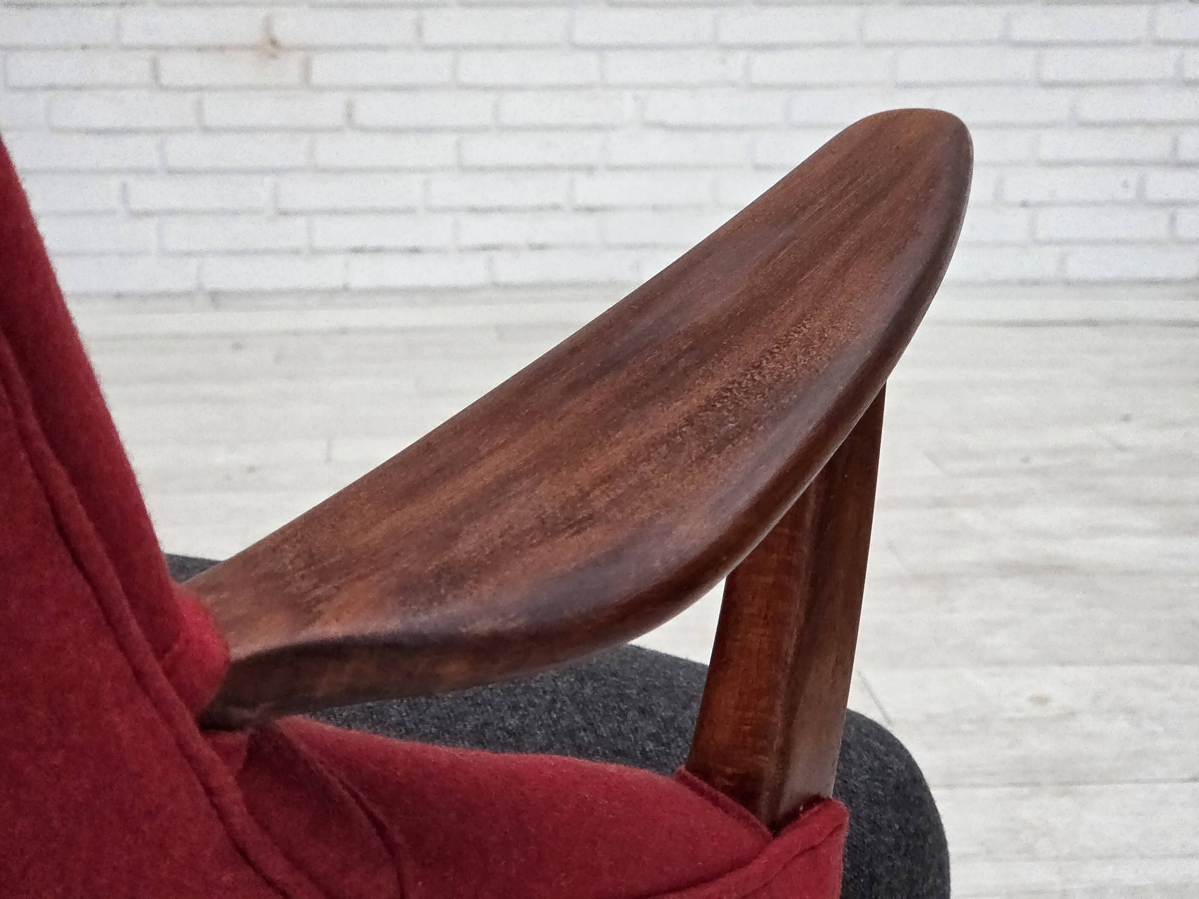 1960s, Danish designed armchair, reupholstered, furniture wool.