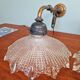Pair of pendant lights in bronze and scalloped transparent glass