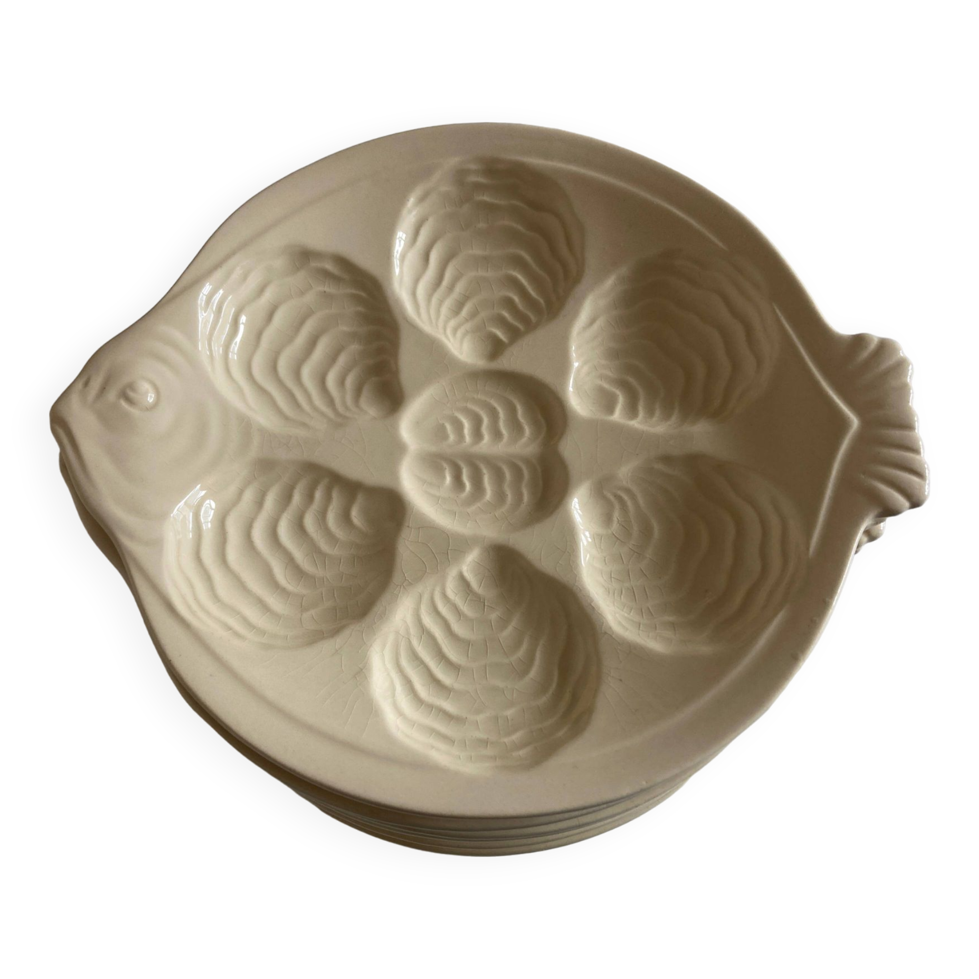 set of 6 oyster plates in ivory Gien earthenware 1960