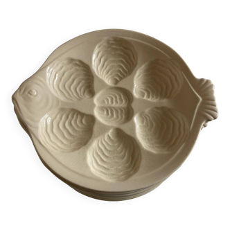 set of 6 oyster plates in ivory Gien earthenware 1960