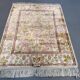 Vintage Turkish Hereke silk rug floral 53x67cm hand knotted gold pink 2538