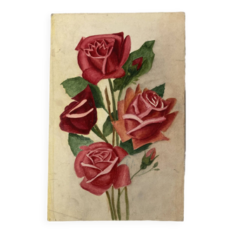 Aquarelle aux roses ancienne