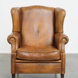 Vintage Sheepskin Leather Wingback Chair