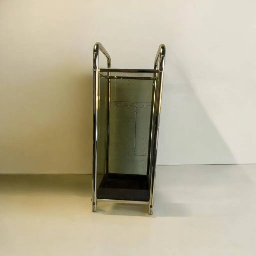 Vintage 'gold' umbrella stand with smoked glass