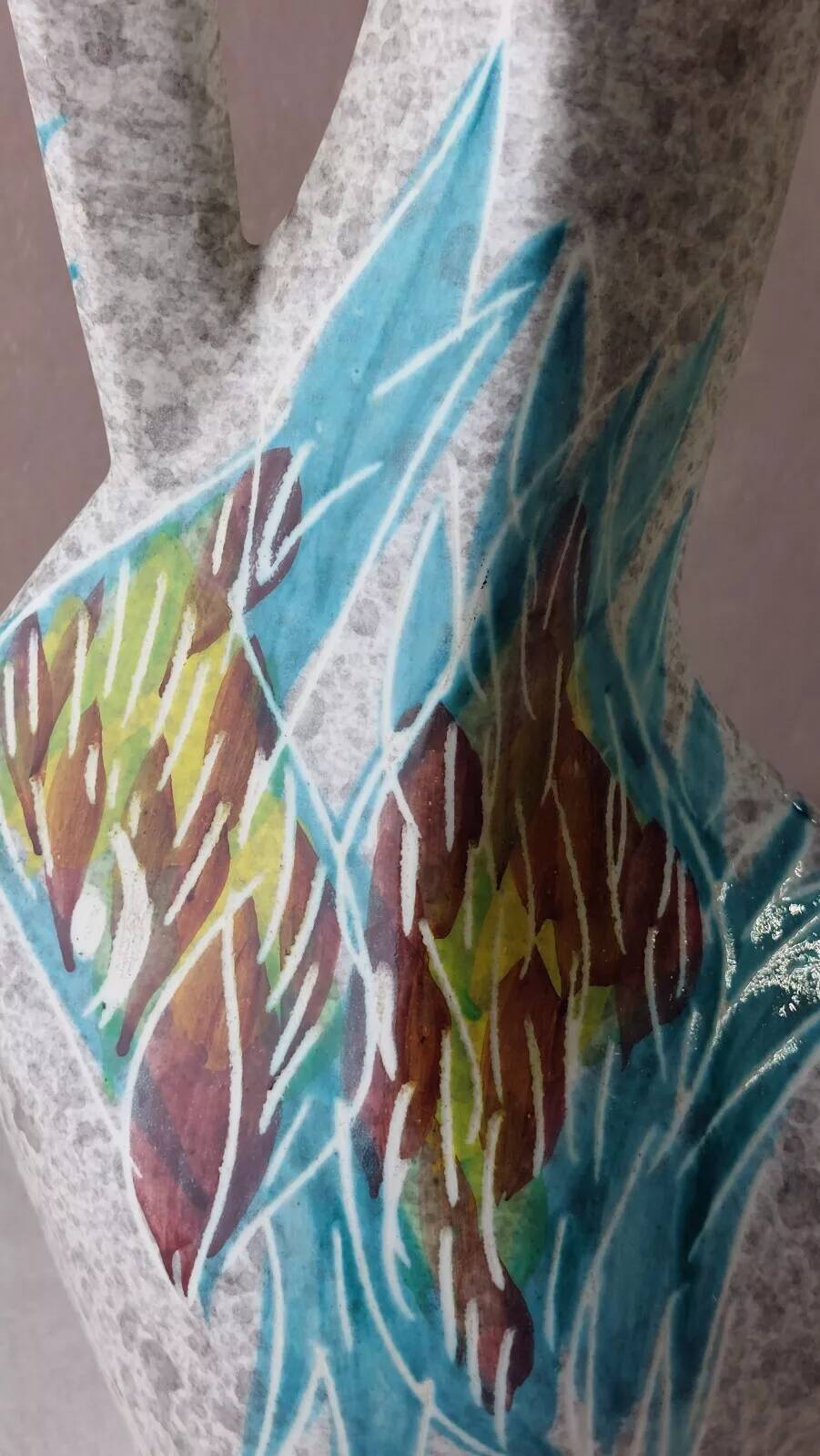 Old zoomorphic vase with fish decoration, by A. Borty, from Vallauris