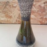 Ancien Vase Céramique Multicolore Vert & Beige Vintage