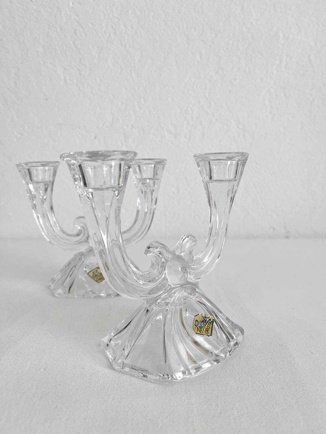2 vintage Phonix crystal 2-arm candlestick candle holders