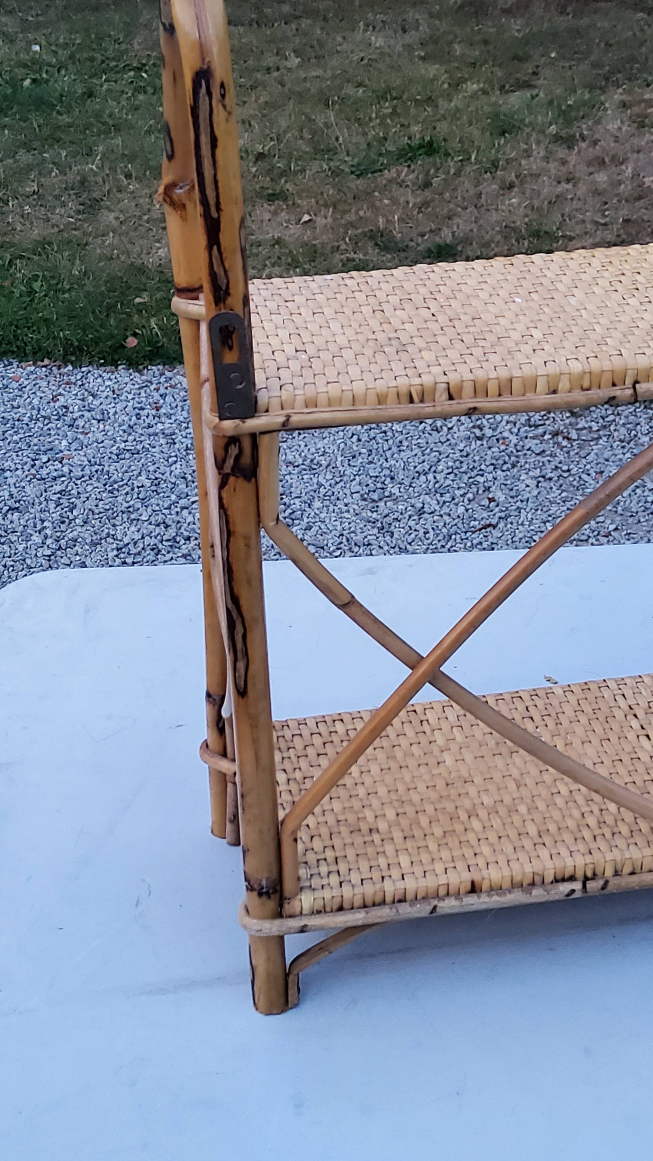 Double wall shelf in bamboo and rattan from the 70s