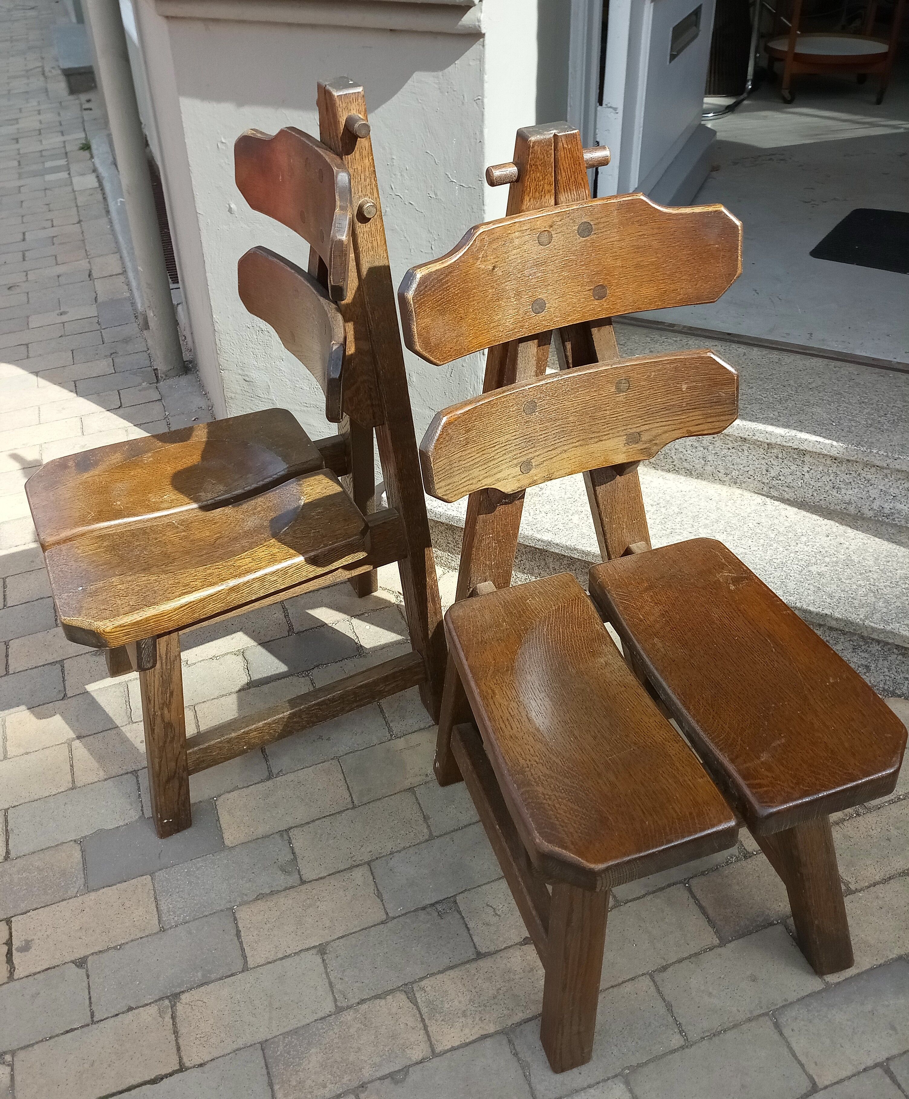 Spanish Brutalist Solid Oak Chairs, 1970s, Set of 2