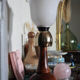 Lampe bois et verre en opaline vintage
