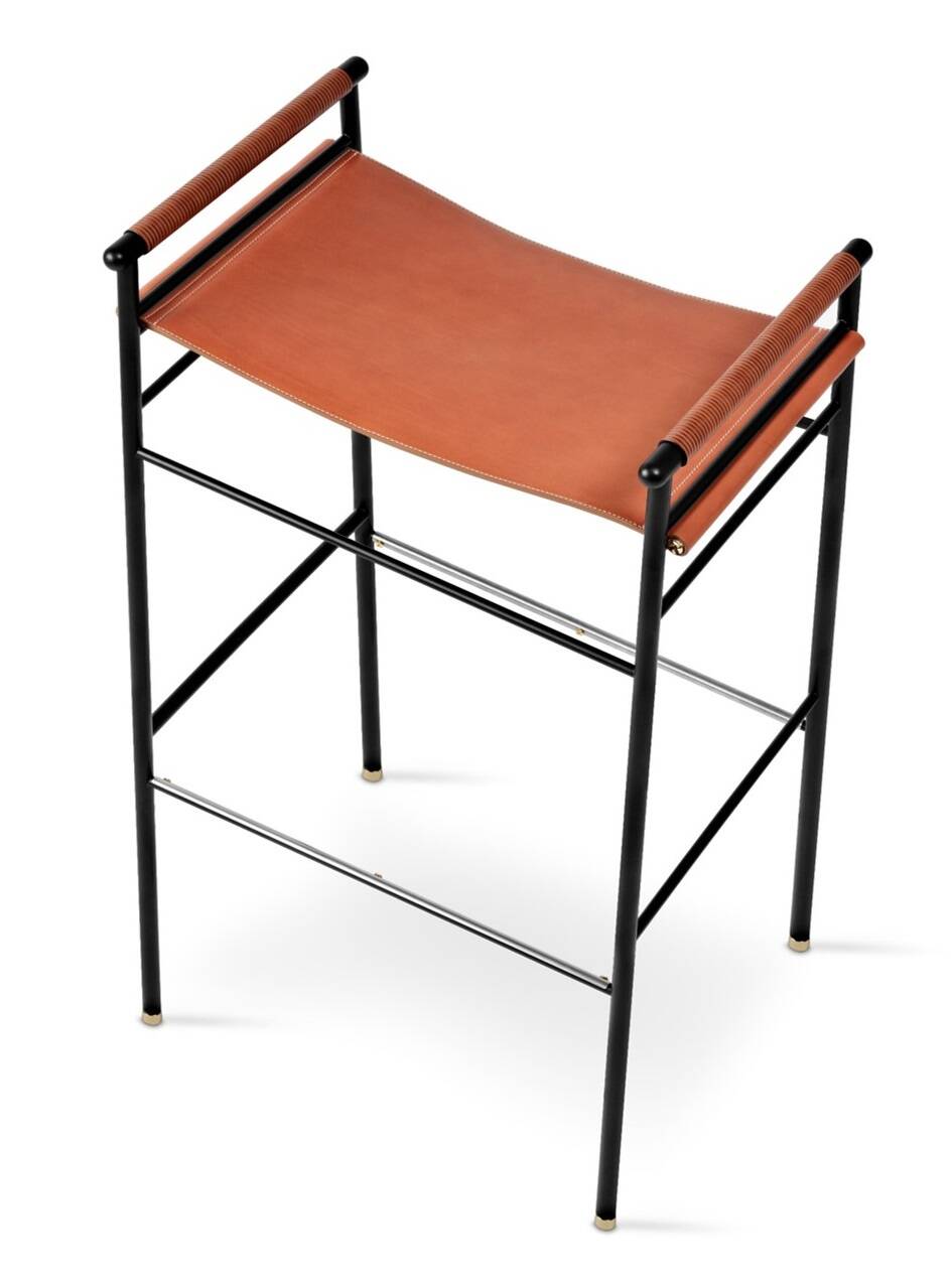 6 tabourets de bar contemporains en cuir tabac naturel
