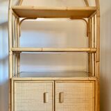 Shelf in oval, rattan and bamboo