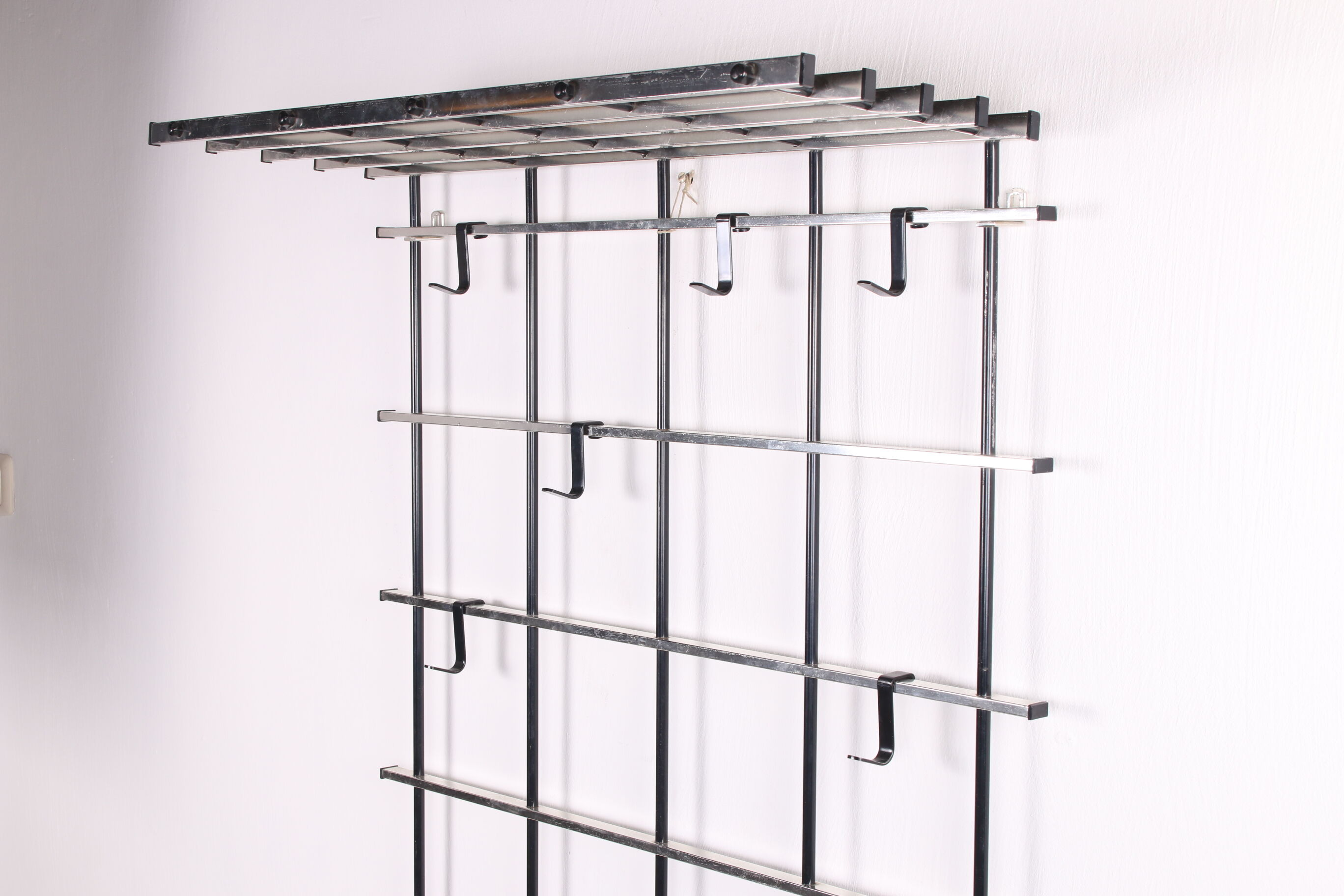 Vintage chrome color aluminum wall coat rack 1950s