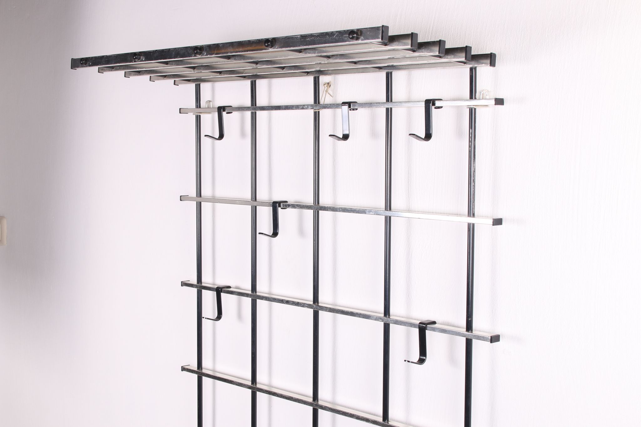 Vintage chrome color aluminum wall coat rack 1950s