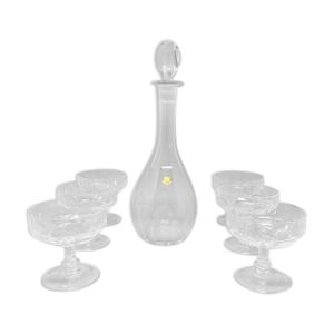 carafe et verres en cristal elegant italian mid century des années 1960 avec 6 verres en cristal