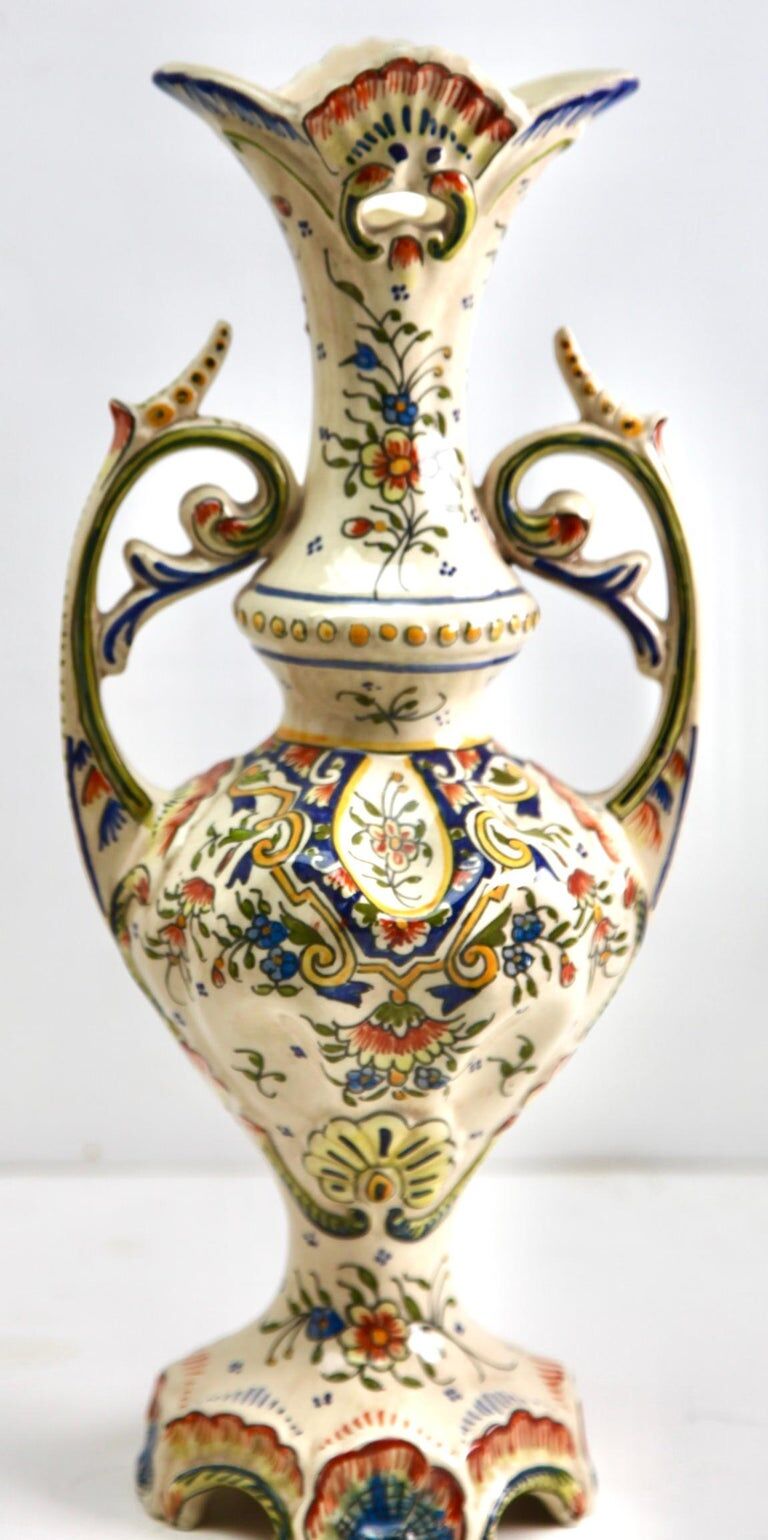 Hand-painted earthenware vase from Rouen, France twentieth century