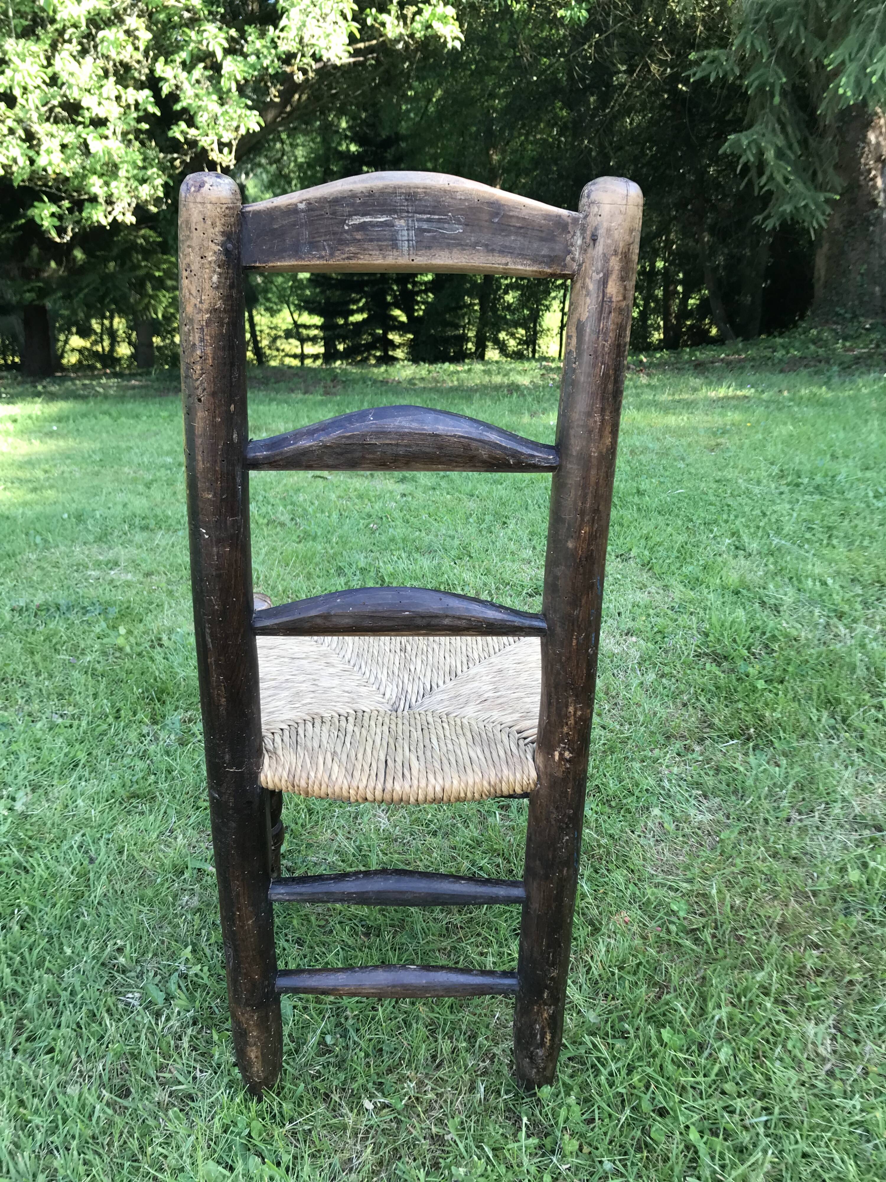 Pair of oak and straw chairs, 19th century period.