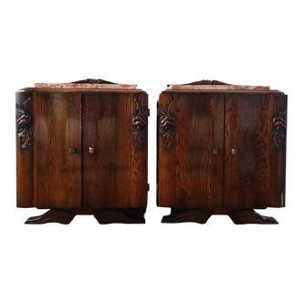 Pair of art deco oak bedside tables