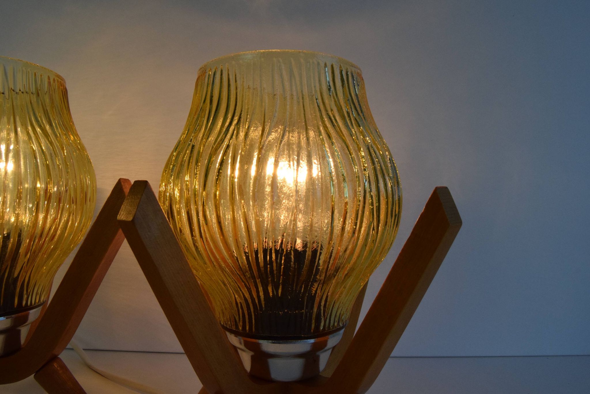 Pair of mid-century Wooden Design Table Lamps, by Dřevo Humpolec, 1970's.