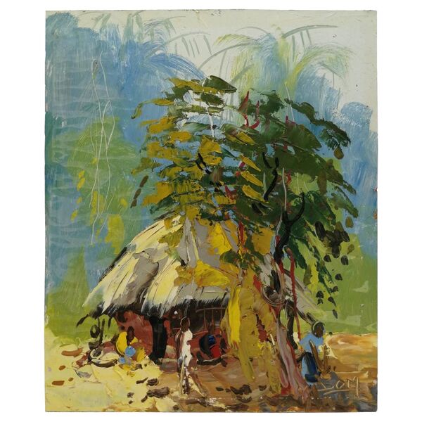 Vie de Famille, peinture africaine, vers 1950