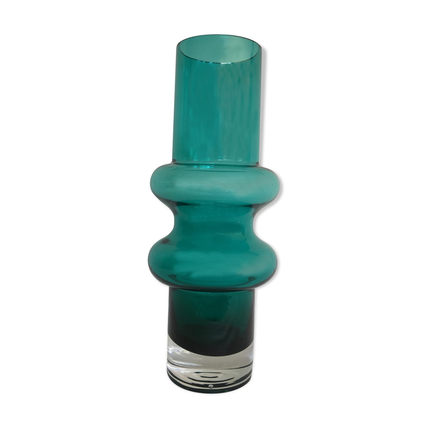 Vase tube green tinted glass