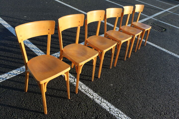 Set of 6 Baumann light beech bistro chairs model N°24