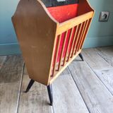Wooden magazine holder feet compass vintage Scandinavian design