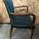 Old wooden bridge armchair + seat & back skaï vintage green
