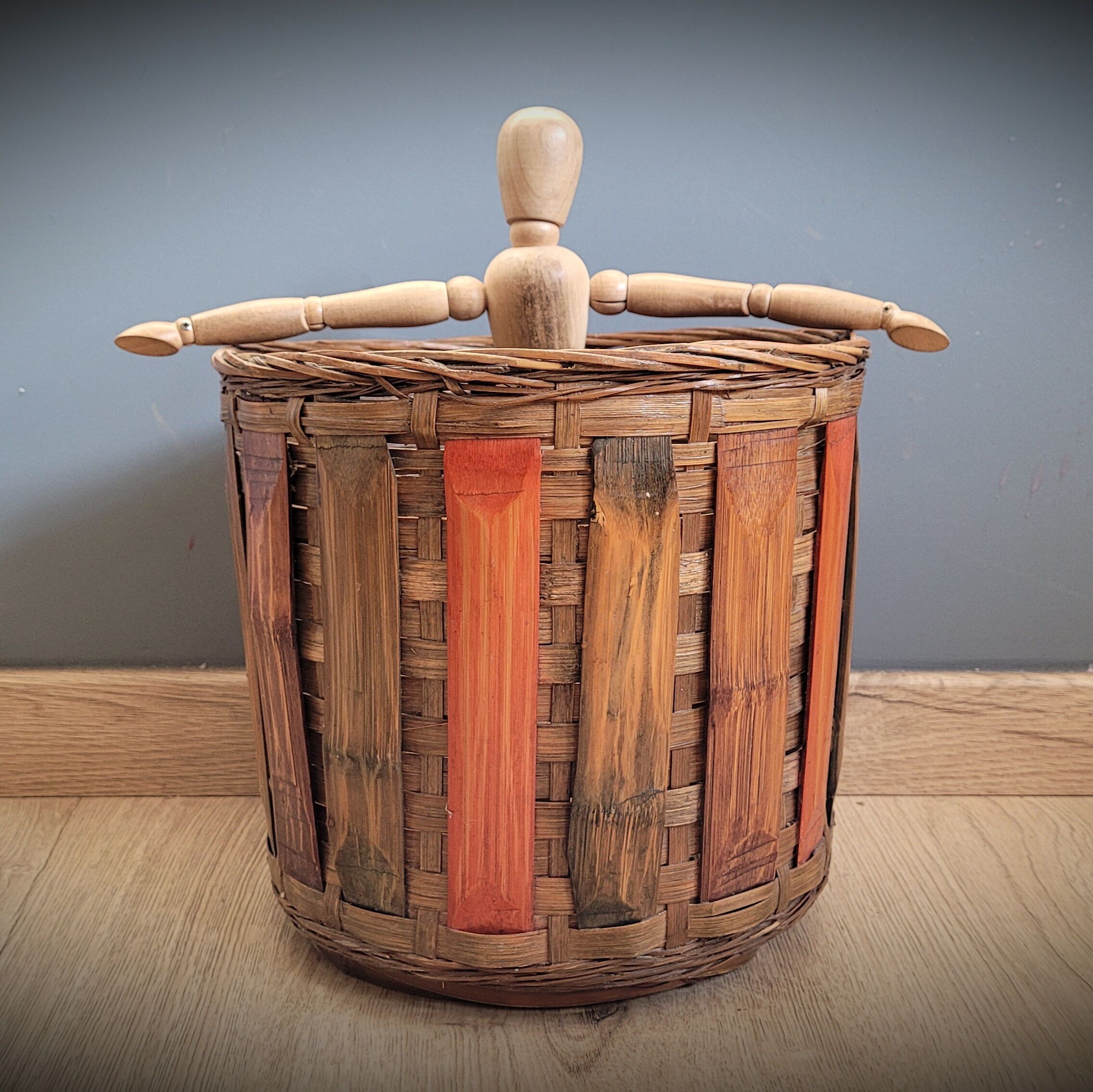 Wooden rattan basket