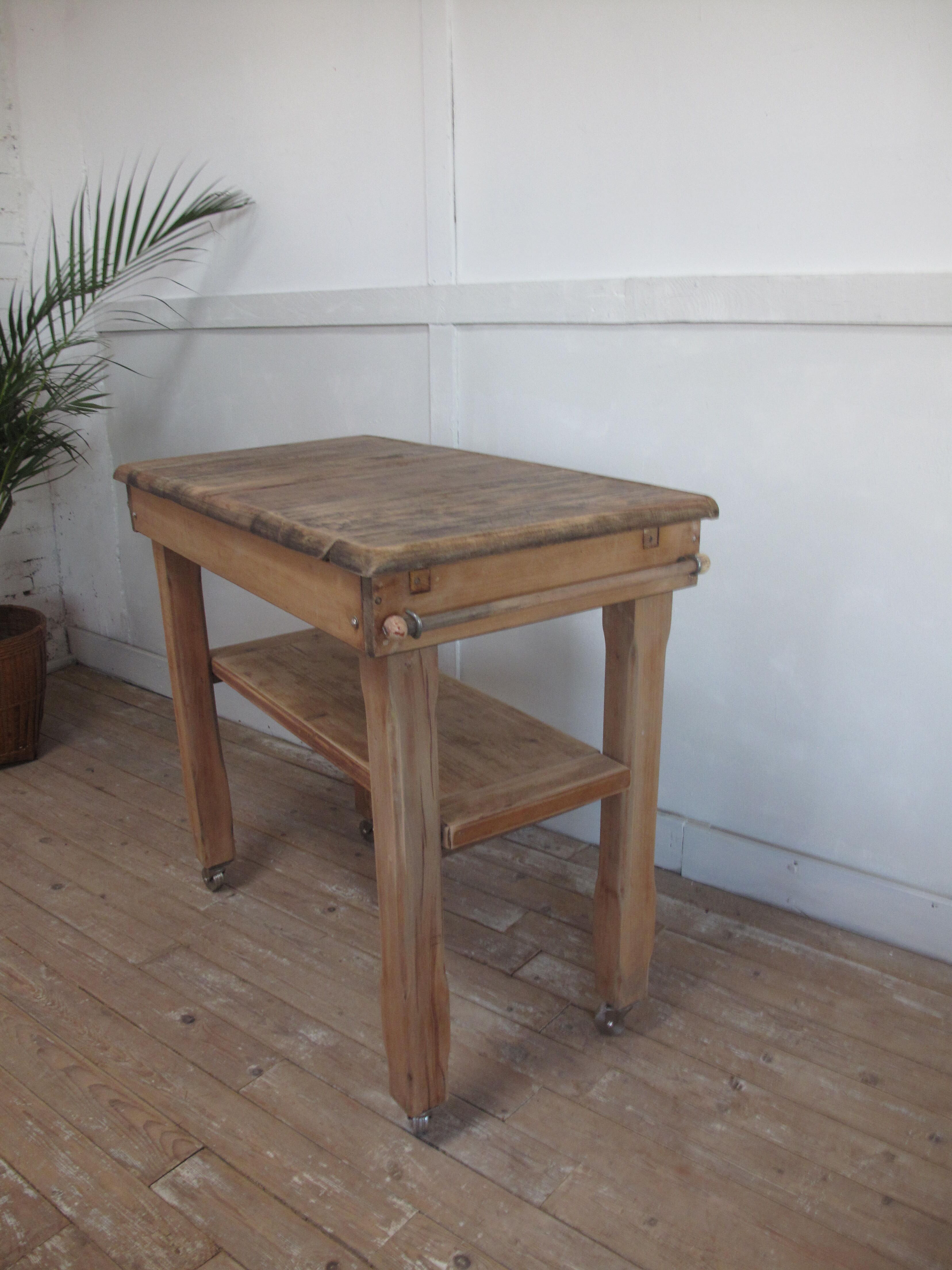 Billot de boucher ancien desserte bois
