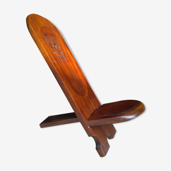 Folding African palaver chair in solid wood