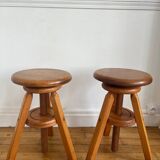 Pair of solid wood screw stools