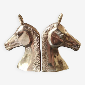 Pair of vintage bookends/horse heads. Solid brass