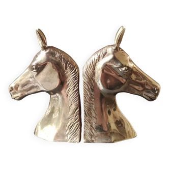 Pair of vintage bookends/horse heads. Solid brass