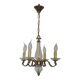 Mid-Century Bronze & Cut Glass 4-Light Chandelier with Fleur-de-Lys Detail