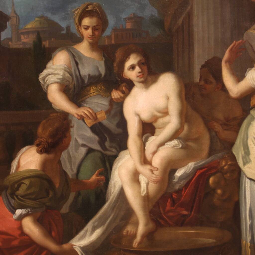 Antique Italian painting from the 18th century, Bathsheba bathing