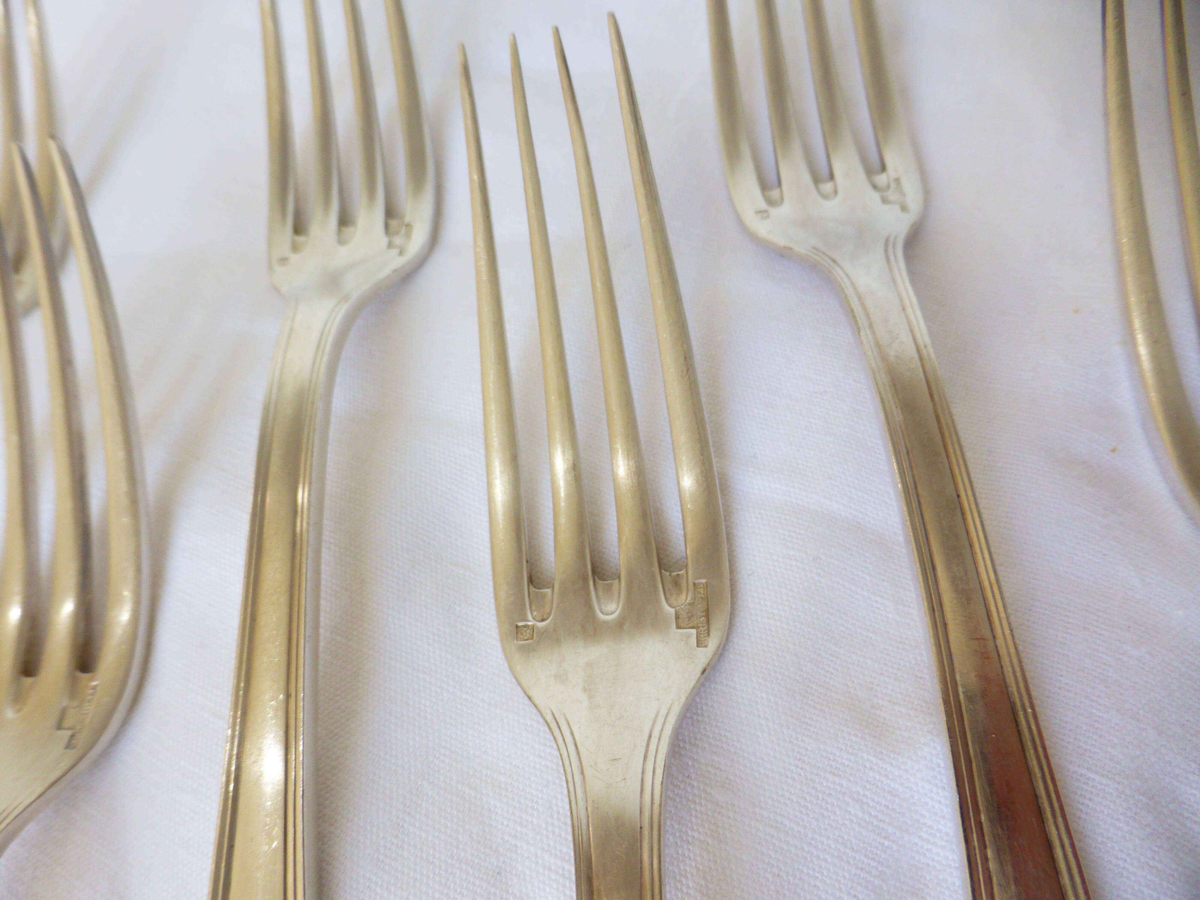 6 Christofle art deco style silver-plated forks
