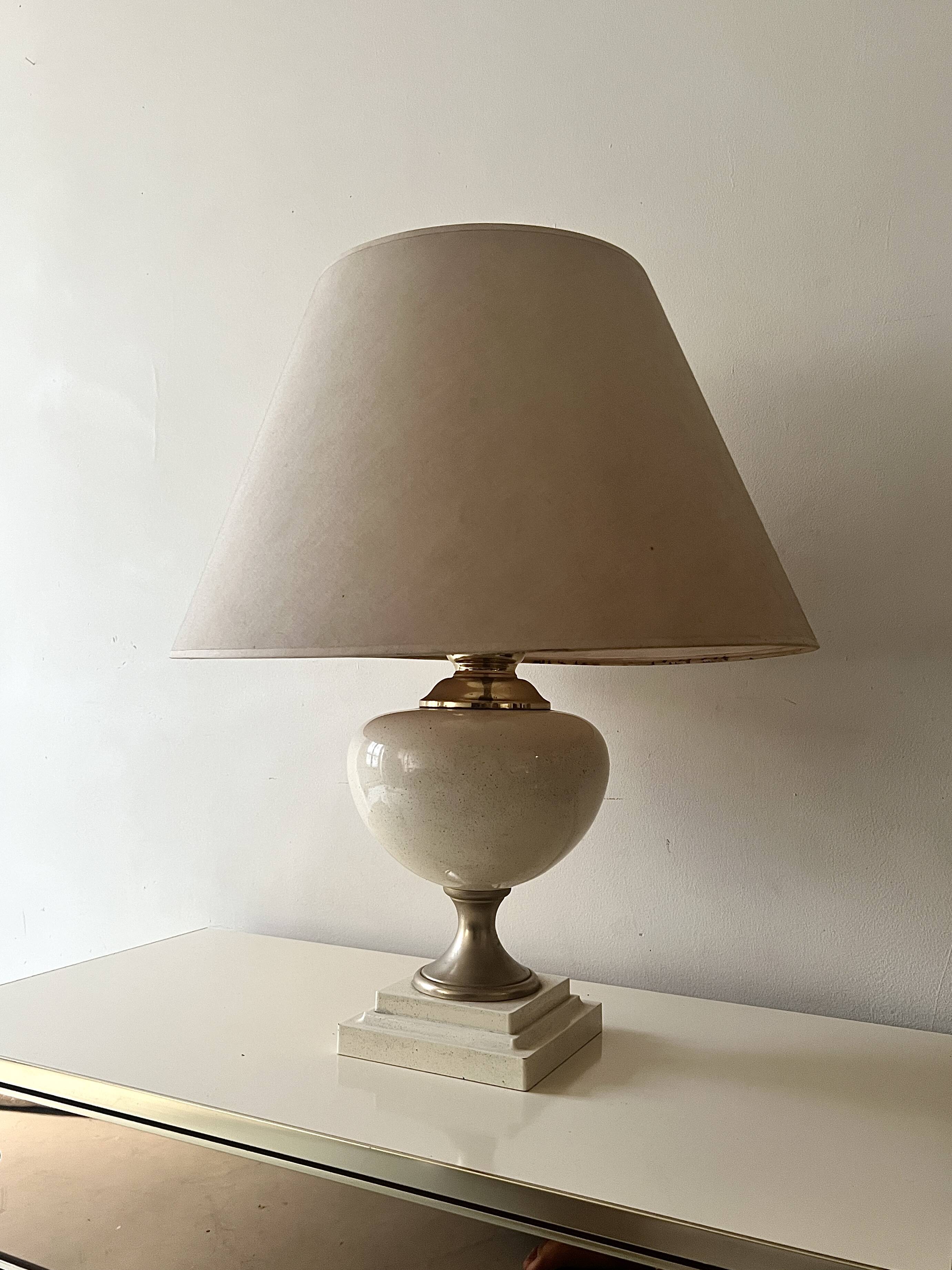 Dolphin lamp model "Oricourt" in ceramic and brass, France 1970.