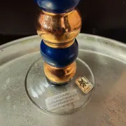Post-modern cobalt blue glass candlestick, Memphis style.