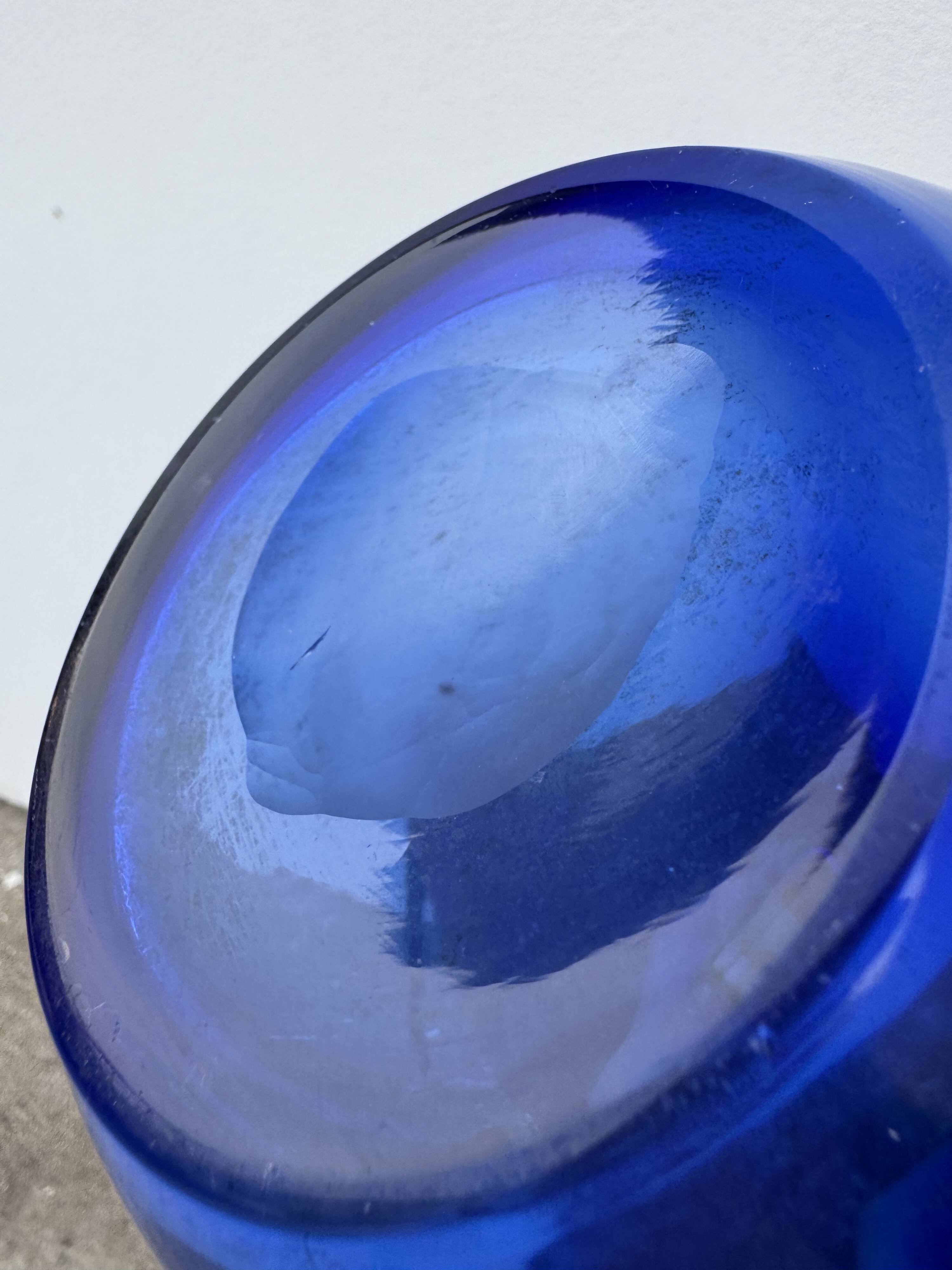 Large vintage cobalt blue blown glass vase