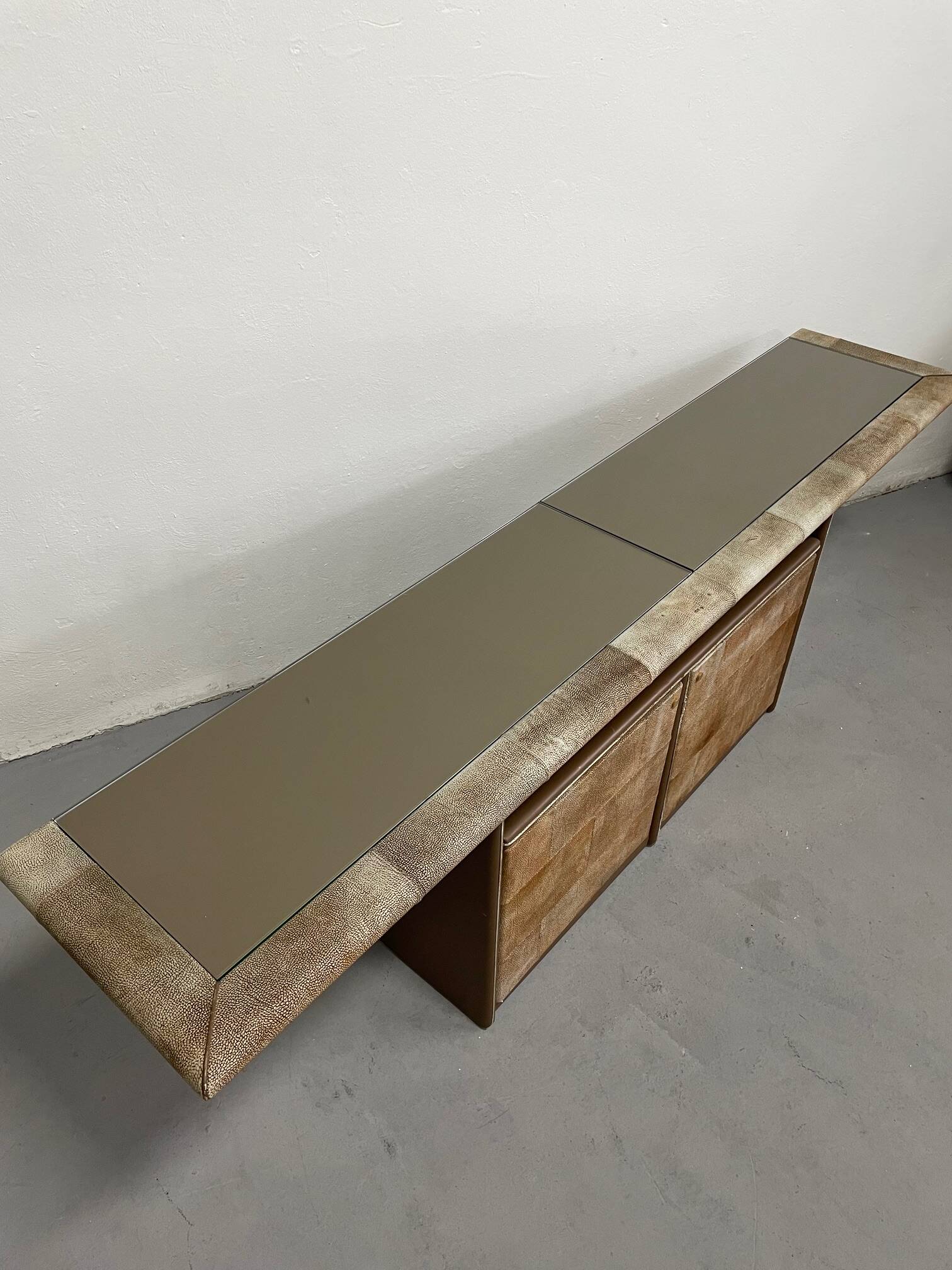 Console italienne vintage des années 1980, buffet en cuir