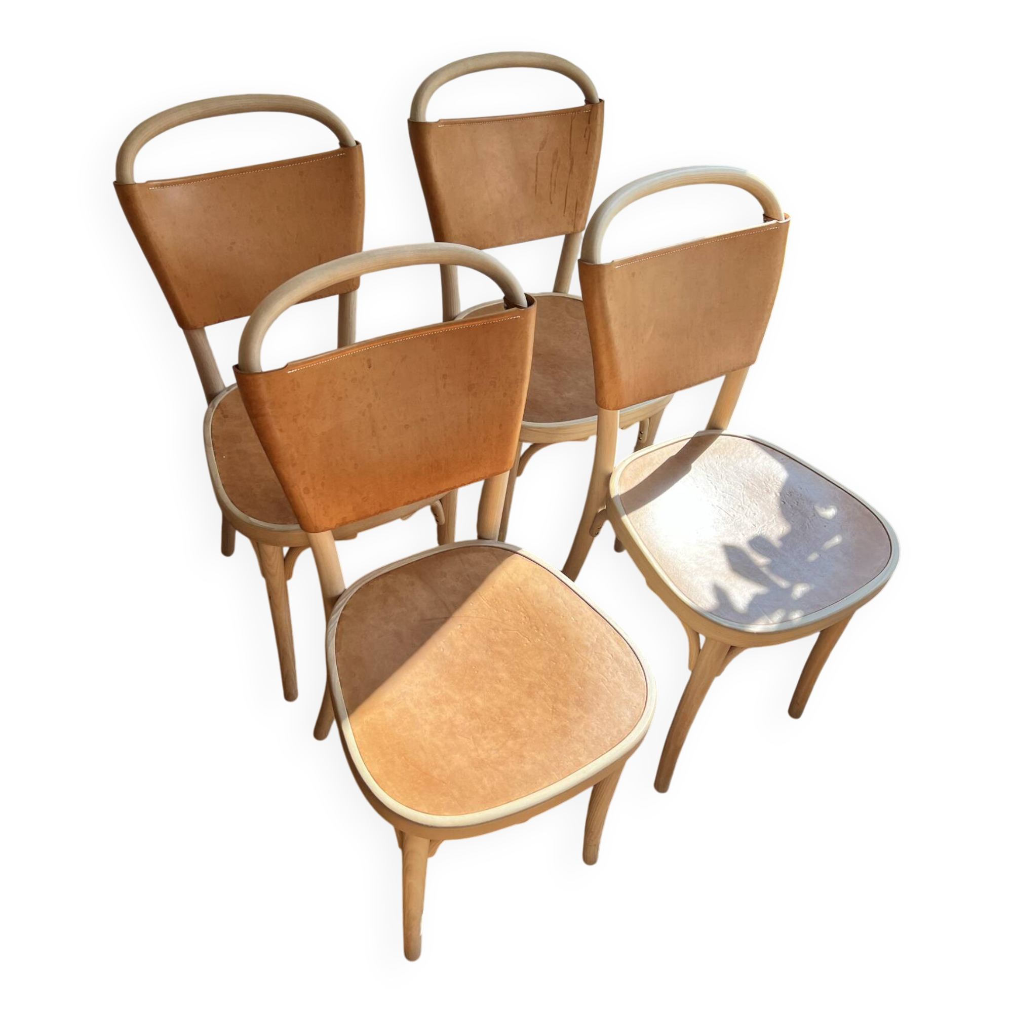 4 chaises de salle à manger Gemla Vilda 3 – Hêtre massif et cuir naturel – Suède