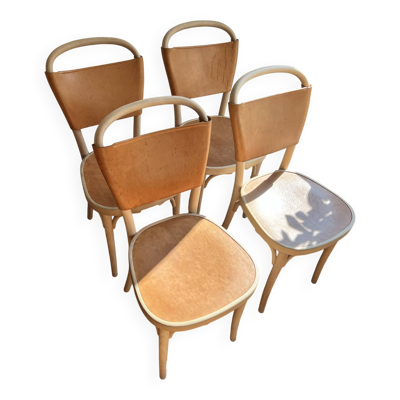 4 chaises de salle à manger Gemla Vilda 3 – Hêtre massif et cuir naturel – Suède