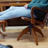 American armchair solid oak and swivel and tilting leather early twentieth fully restored