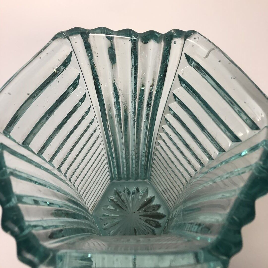 Art deco vase in turquoise blue transparent glass