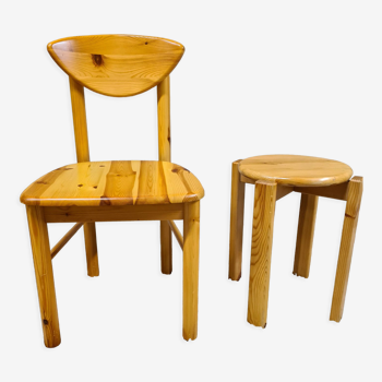 Chair and stool in Danish pine year 80