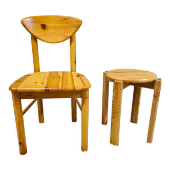 Chair and stool in Danish pine year 80