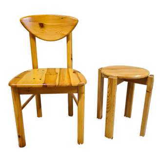 Chaise et tabouret en pin danois année 80