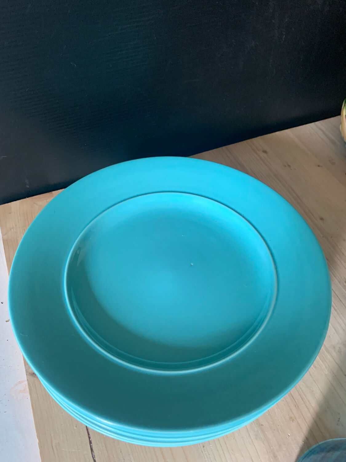 Turquoise blue earthenware plates